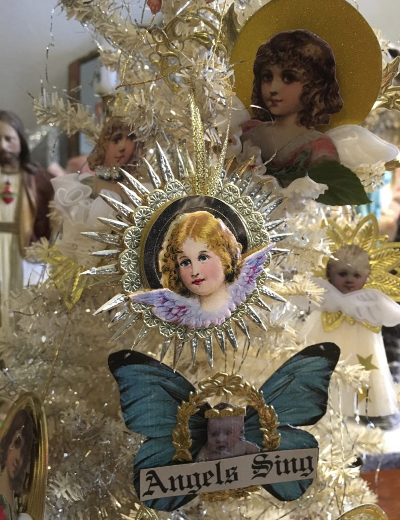 Susan Jeffries's Vimsey angel ornaments on a silver tree