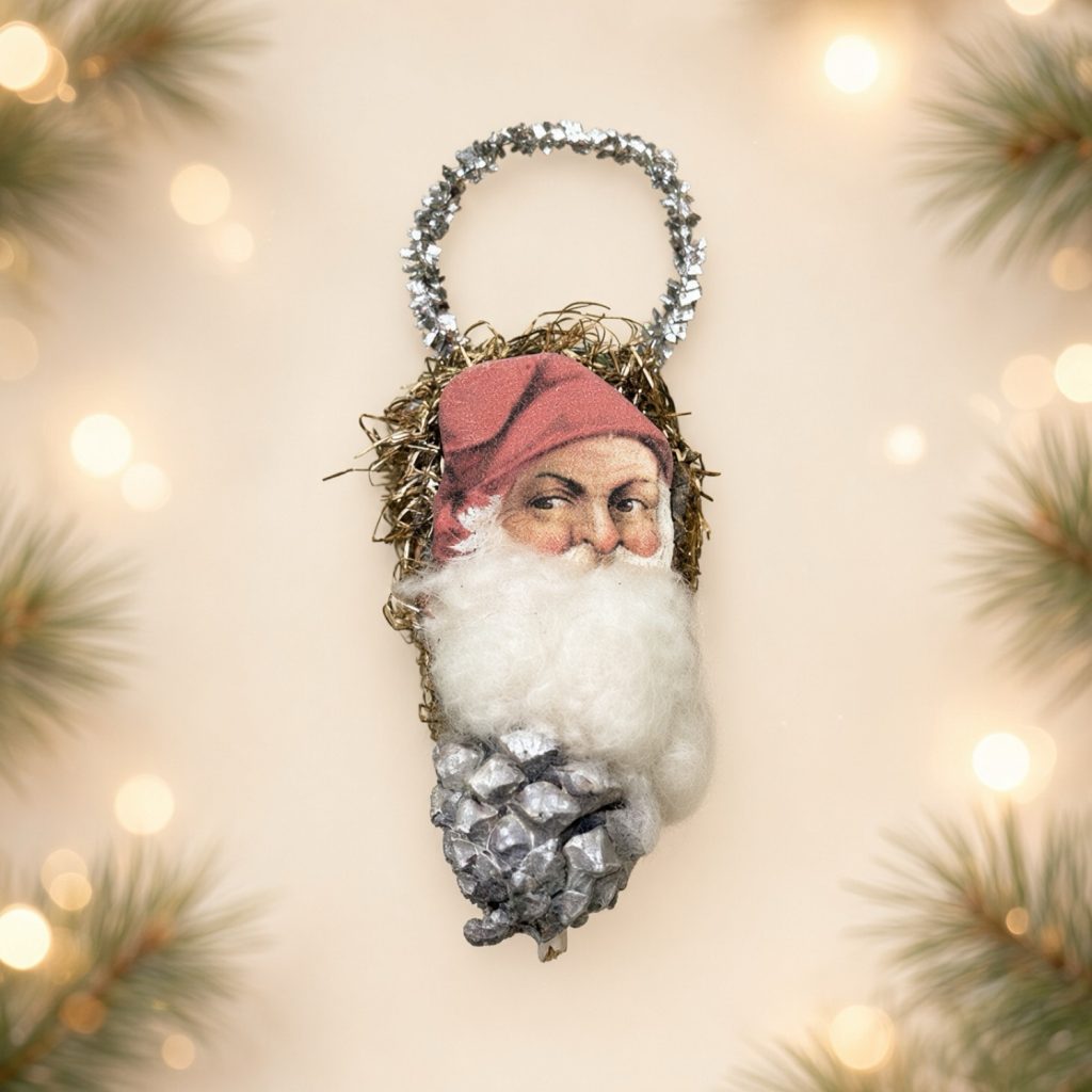 Nestled Santa on Miniature Pinecone