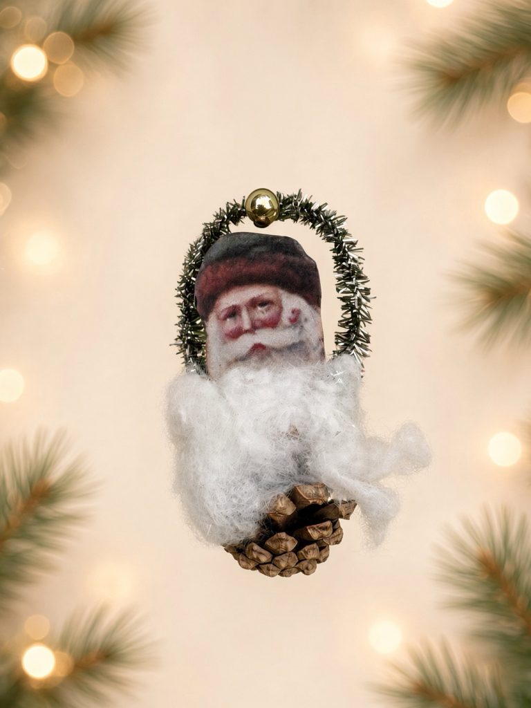 Old World Santa on Miniature Pinecone
