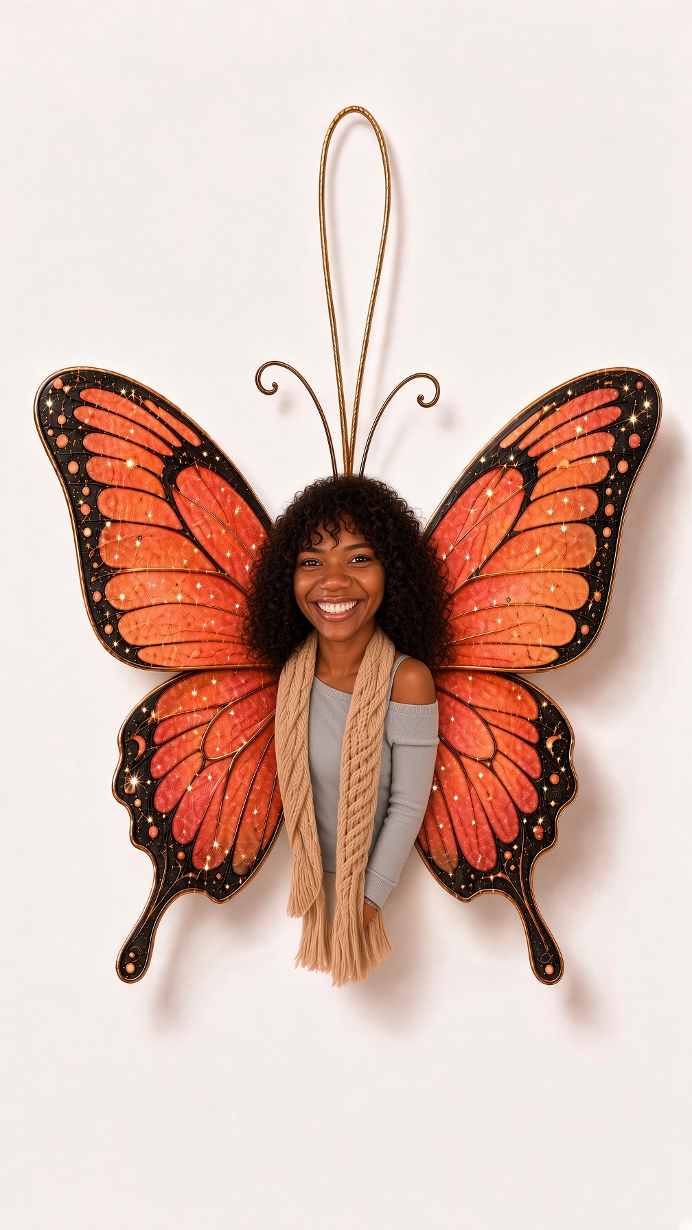 Personalized butterfly ornament example with monarch wings