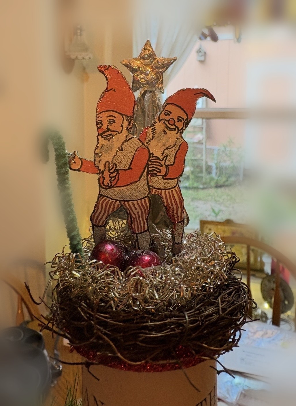 The Gnome Jig Tree Topper: Dancing Elves in a Tinsel Nest on Vintage Sheet Music - Image 4