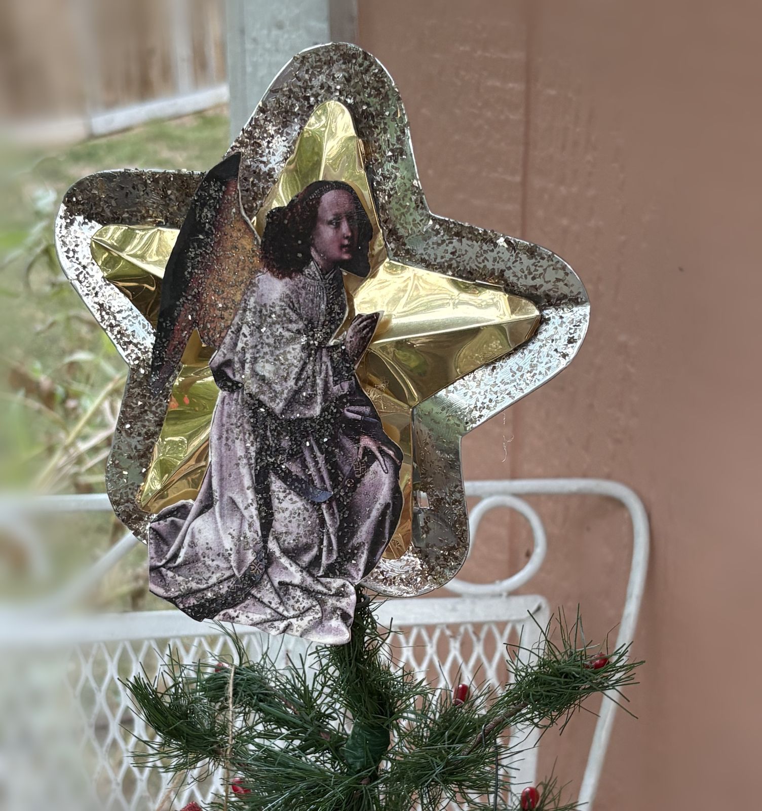 Starlight Seraph: Glitter-Edged Vintage Angel Star Tree Topper - Image 2